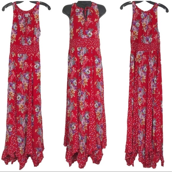 Bila Bohemian Ruffled Handkerchief Maxi Dress Floral Smocked SIZE SMALL NWT - Picture 16 of 16